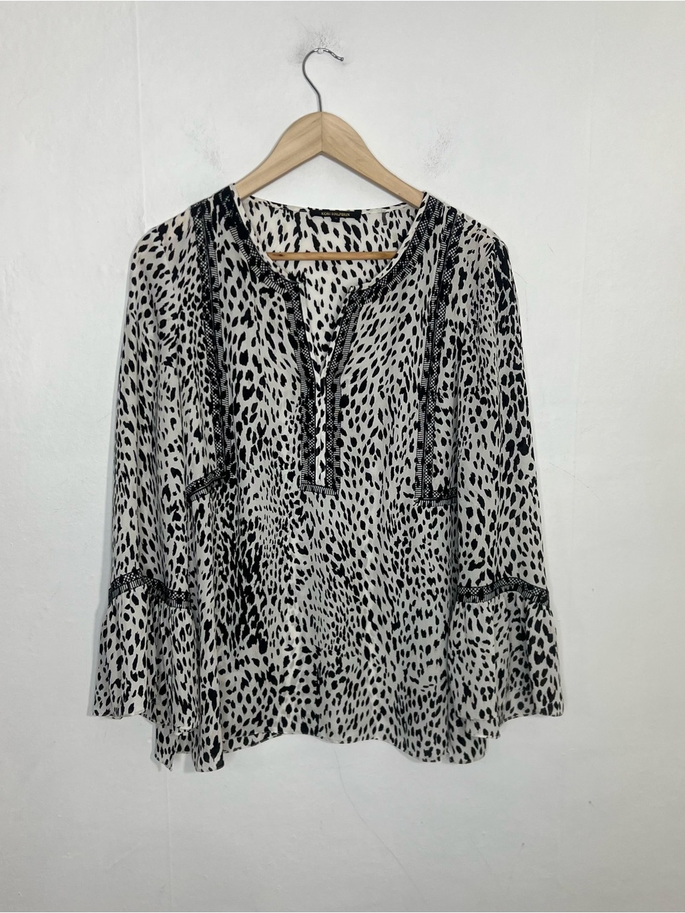 Kobi Halperin Black White Animal Leopard Print Silk Tunic Blouse Size Medium